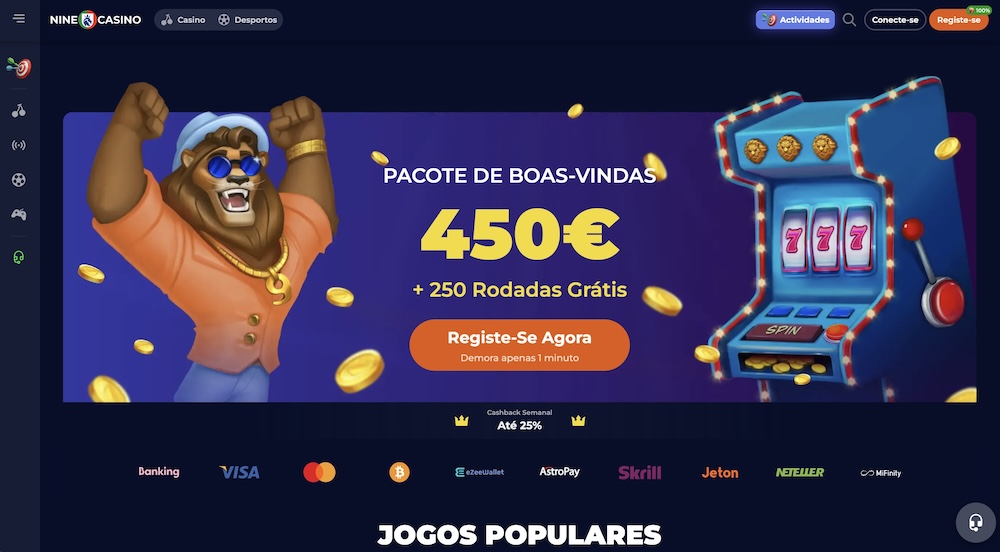 página principal do Nine Casino